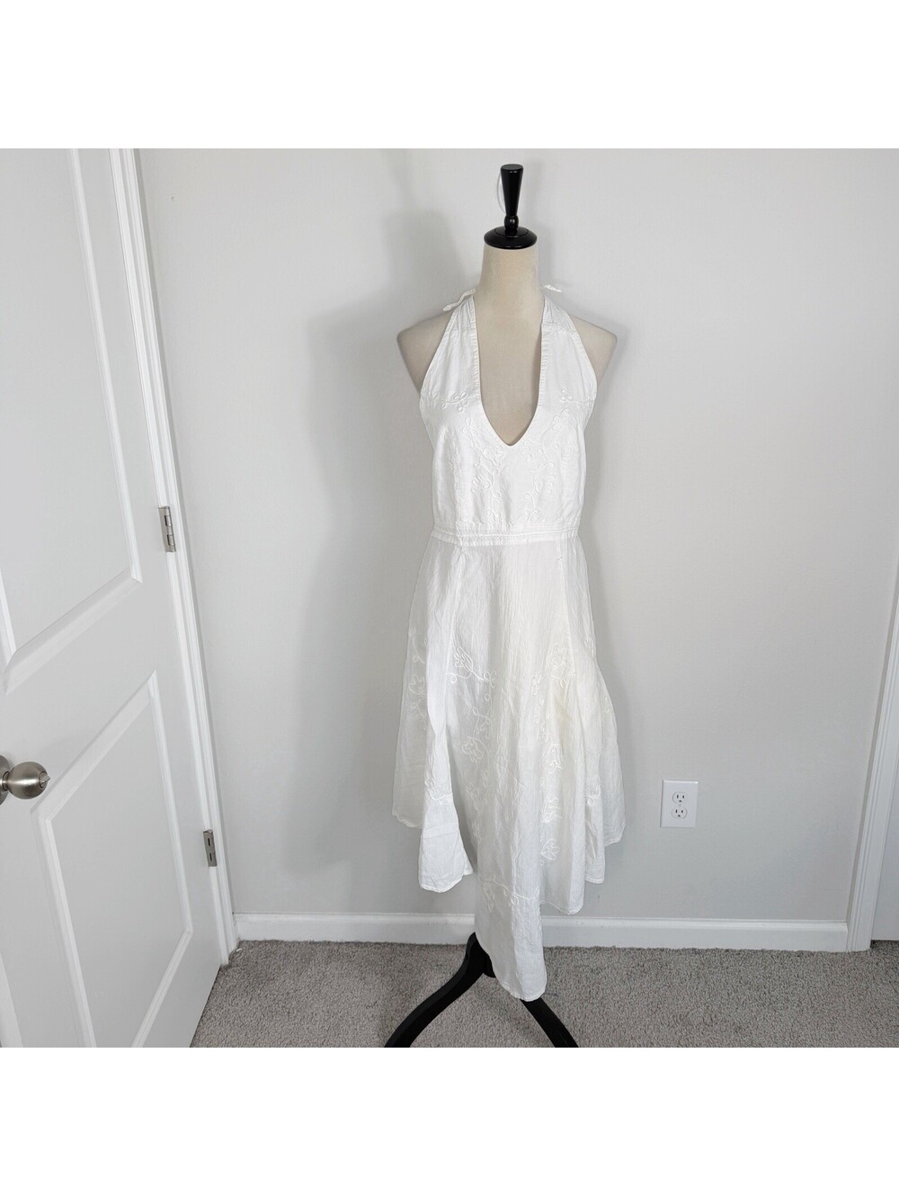 D Ruth Y2K Women's Cotton Halter Asymmetric Midi Dress White Coastal Fairy XXL
